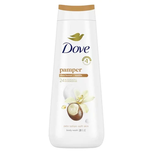 Dove Pamper Body Wash - Shea Butter &amp; Vanilla 24hr Lotion-Soft Skin - 20 fl oz: Paraben-Free, Vegan, Normal, Dry Skin