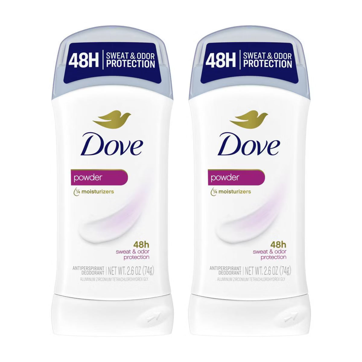 Dove Beauty Powder 48-Hour Invisible Solid Antiperspirant & Deodorant Stick - 1.6oz/2pc: Paraben-Free, Sulfate-Free, Normal Skin, Under Arm