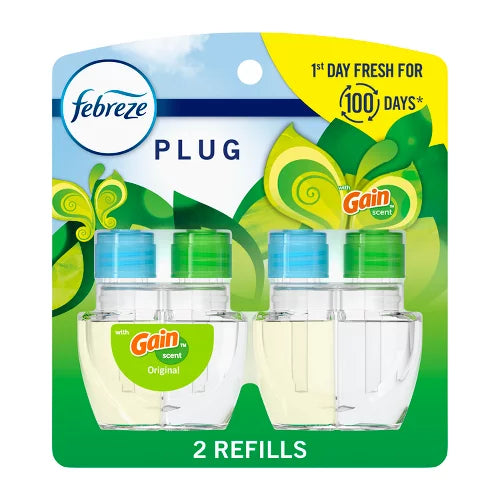 Febreze Odor-Fighting Fade Defy Plug Air Freshener Refill - Gain Original - 1.75 fl oz/2pk: Phthalate-Free, Electric-Powered, Oil Format