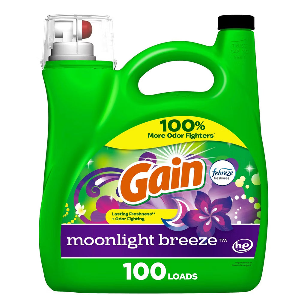 Gain Original HE Concentrated Liquid Laundry Detergent 100 Loads - 144 fl oz: Spill-Resistant Lid, Paraben-Free, Bleach-Free, Odor Control