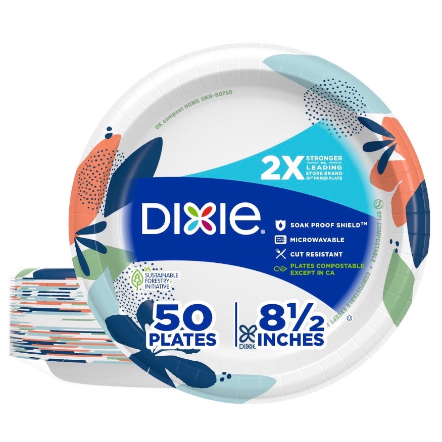 Dixie Disposable Paper Plates, 8.5", Multi-Color, 50 Count