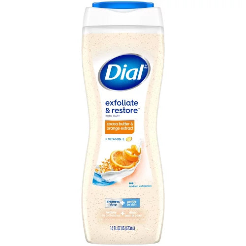 Dial Exfoliate & Restore Body Wash - Orange Extract & Cocoa Butter - 16 fl oz: Whole Body, Paraben-Free, Hydrating, Plastic Bottle